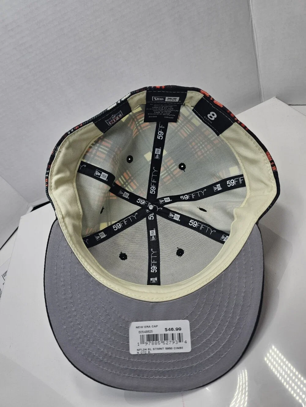 New Era Cincinnati Bengals 59FIFTY Plaid Fitted Hat Size 8 NFL Black Red